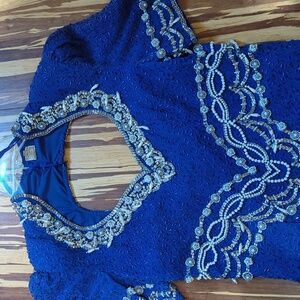 BeYOUtiful! Fancy Beaded Blue Dress with Silver and White Accents